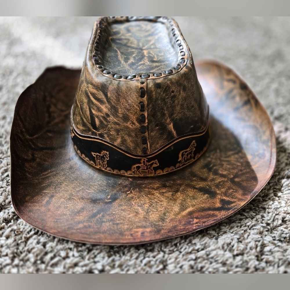 Cowboy Cowgirl Western Hat Hanfcrafted in Brazil Brown Tan - Picture 3 of 5